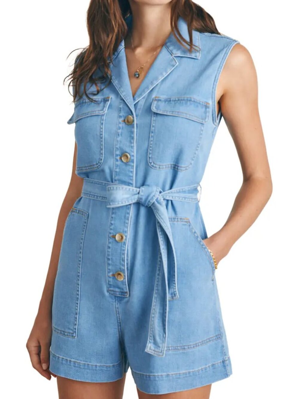 Faherty Utility Denim Romper